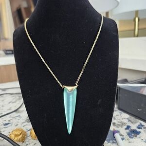 Alexis Bittar Teal Lucite Gilded Tusk Pendant Necklace - Gold Plated